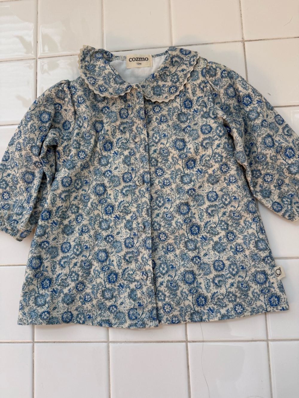 Cosmo Baby Girl Blue Floral Button-Up Dress